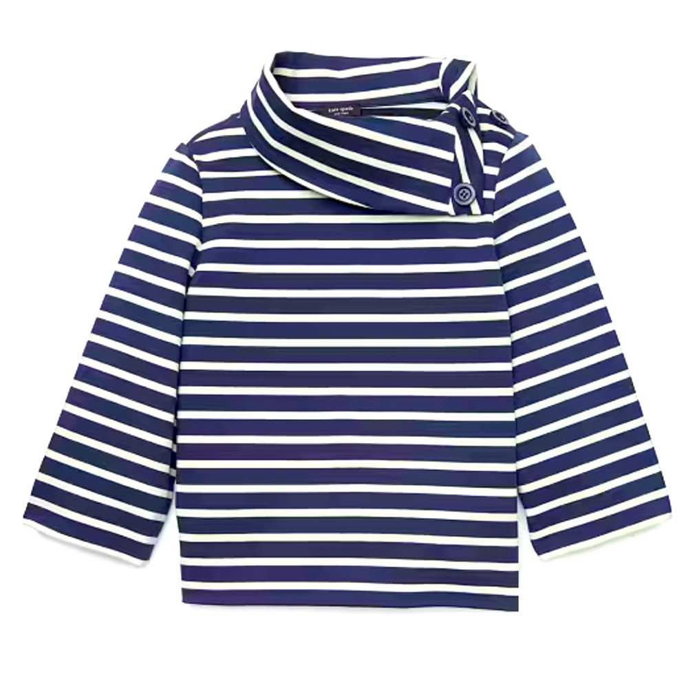 Kate Spade Stripe pointe tunic turtleneck knit top size medium Navy stripes